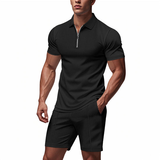 Herren Sportliches Kurzarm-Set mit teils strukturiertem Design und durchgehendem Reißverschluss EB