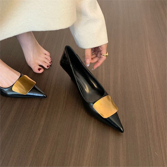 Damen elegante Slingback-Pumps mit goldener Applikation EB