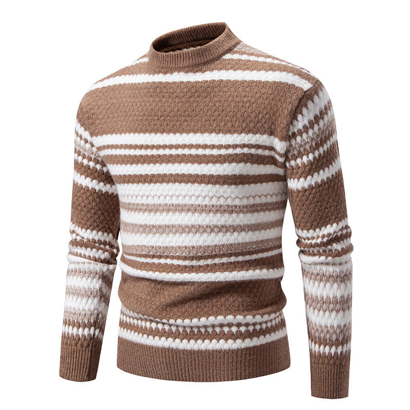 Herren gestreifter Strickpullover mit hohem Stehkragen und weicher Textur EB