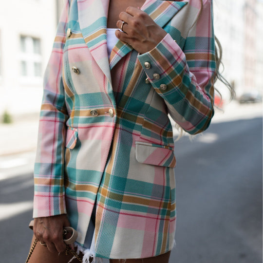 Damen Trendy Karomuster Blazer EB