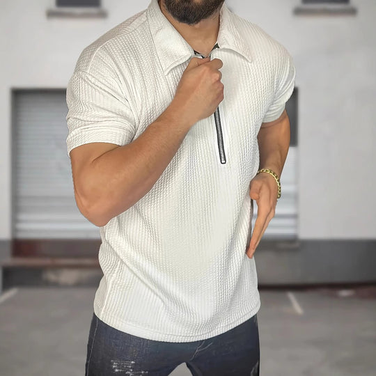 Herren Kurzarmpullover mit strukturiertem Design und modernem Reißverschluss EB