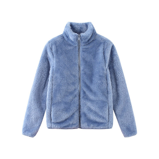 Damen gemütliche Fleecejacke mit hohem Kragen und praktischem Reißverschluss EB