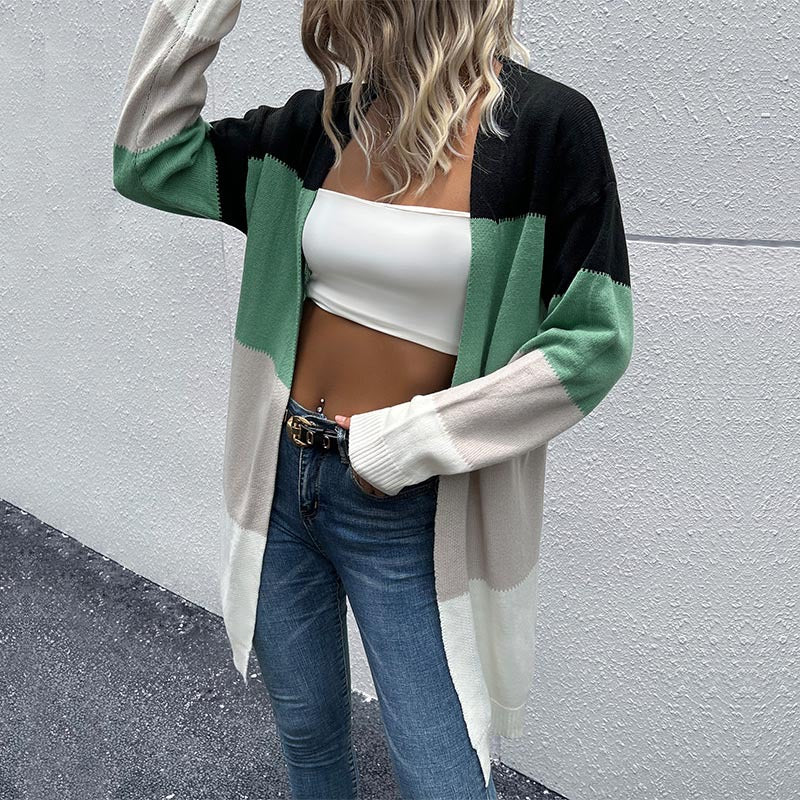 Damen lässiger Cardigan mit farbblockierendem Design EB