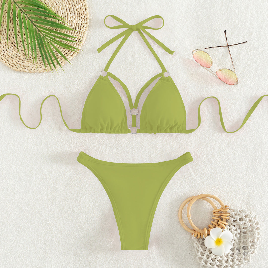 Damen Triangel-Bikini mit verstellbaren Trägern und dekorativen Details EB