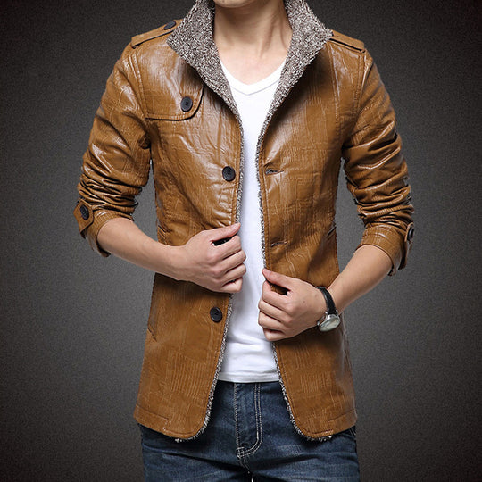 Herren Kunstlederjacke mit warmem Innenfutter EB