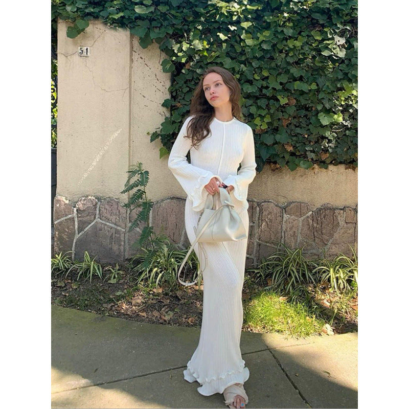 Damen Langarm Maxikleid mit eleganten Rüschendetails EB