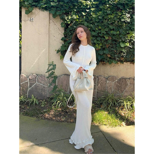 Damen Langarm Maxikleid mit eleganten Rüschendetails EB