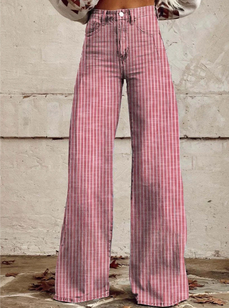 Damen nan weite Hose mit hohem Bund in Leinenoptik und vertikalen Nadelstreifen Schlaghose EB