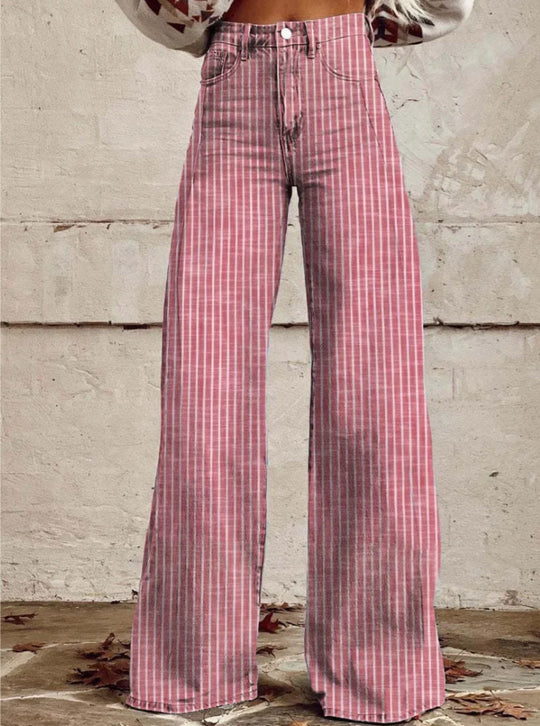 Damen nan weite Hose mit hohem Bund in Leinenoptik und vertikalen Nadelstreifen Schlaghose EB