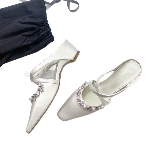 Damen Sling-Heels mit elegantem Perlen- und Blumen-Design EB