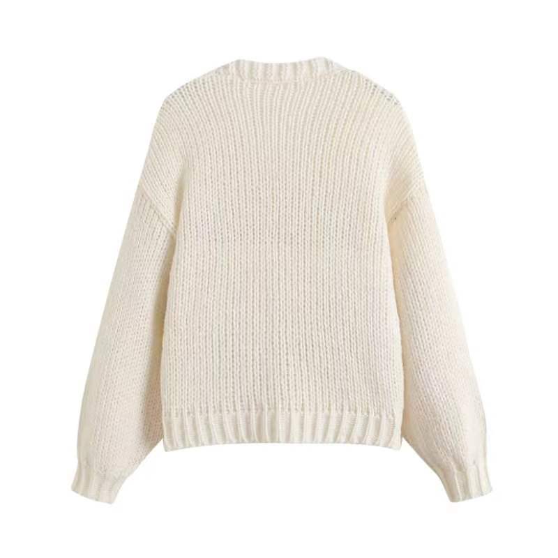Damen Kurzcardigan mit Erdbeer-Applikationen und grobem Strick EB