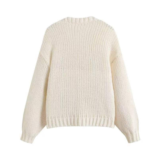 Damen Kurzcardigan mit Erdbeer-Applikationen und grobem Strick EB