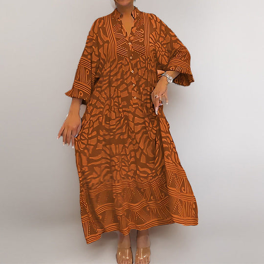 Damen Tunika-Kleid mit Einzigartigem Grafikdruck und Weiten Ärmeln EB