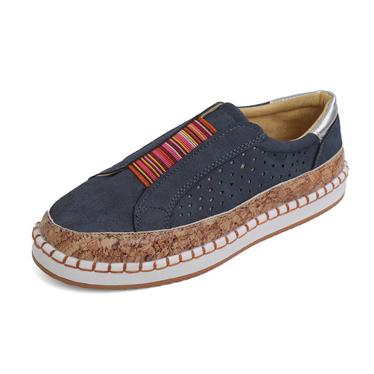 Damen Slip-On Sneakers mit perforiertem Obermaterial und dekorativem Korkrand EB