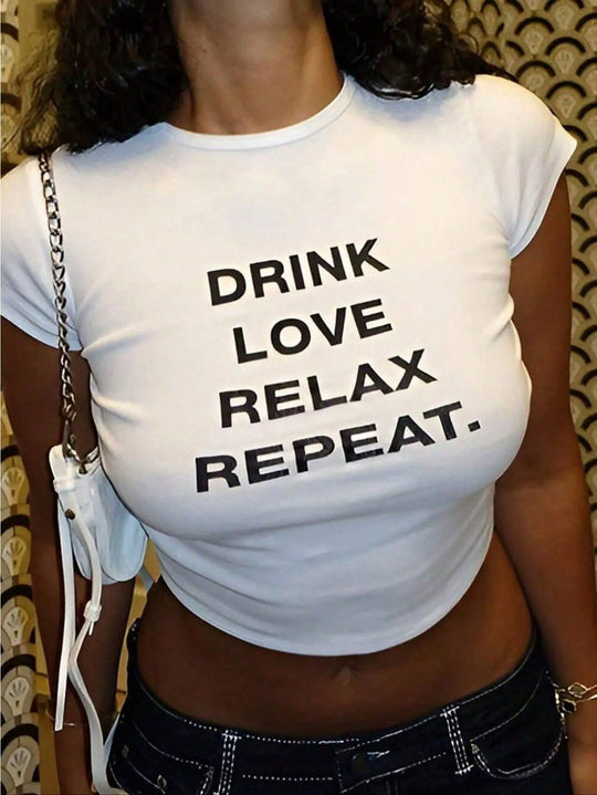Damen Crop-T-Shirt mit inspirierendem Schriftzug und lässigem Schnitt EB