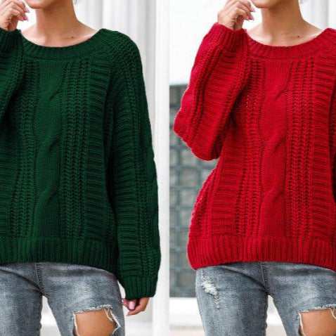Damen Grobstrickpullover mit voluminösen Ärmeln und Zopfmuster EB