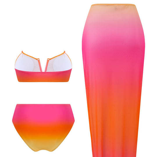 Damen Bandeau-Bikini mit langem Wickelrock EB