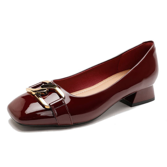 Damen Ballerinas mit eleganter Schnallenapplikation und komfortablem Blockabsatz EB