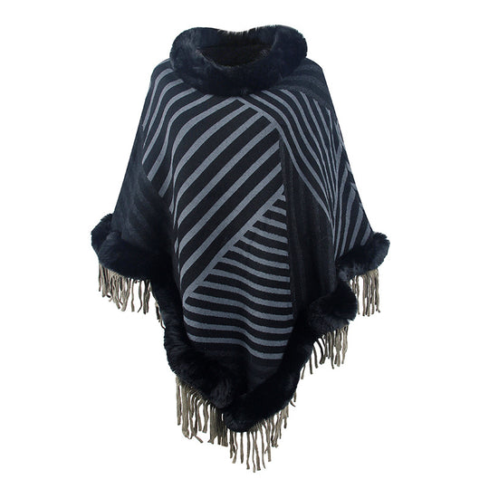 Damen modischer Poncho mit elegante Fransenverzierung EB