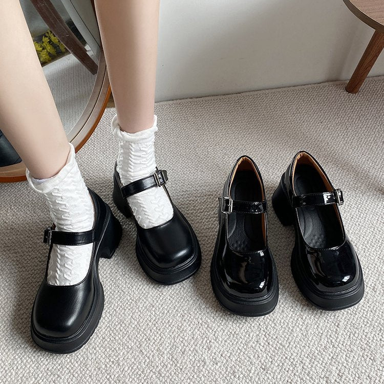 Damen elegante Plateau-Ballerinas mit modischer Schnallenverzierung und rutschfester Sohle EB