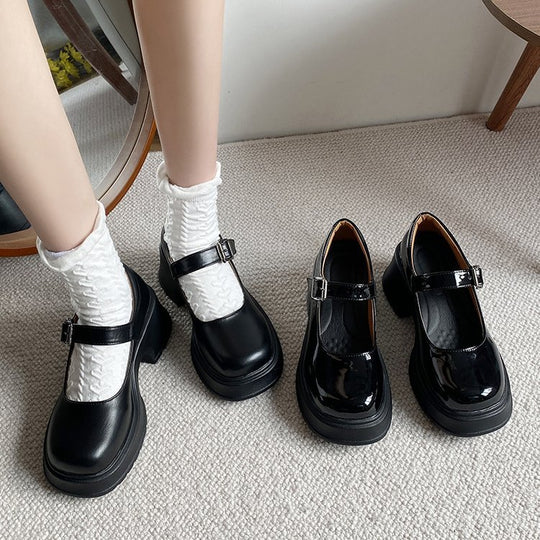 Damen elegante Plateau-Ballerinas mit modischer Schnallenverzierung und rutschfester Sohle EB