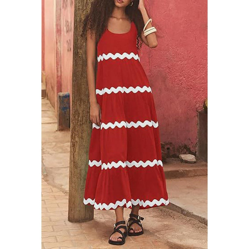 Damen Sommermaxikleid mit wellenförmigem Design EB