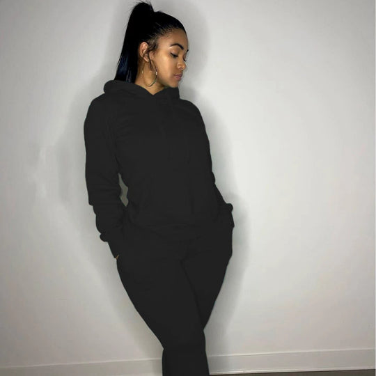 Damen nan tailliertes Hoodie- und Jogginghose-Set mit Kängurutasche, hohem Komfortbund und gerippten Knöchelbündchen EB