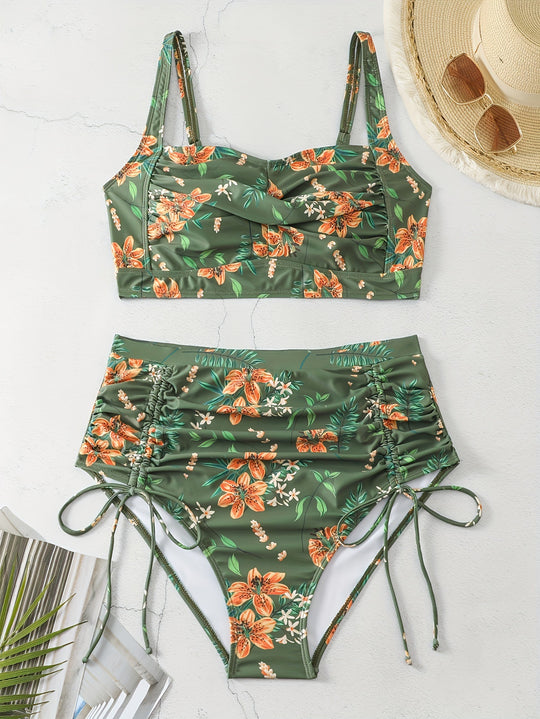 Damen Hochgeschnittener Bikini mit Raffung EB