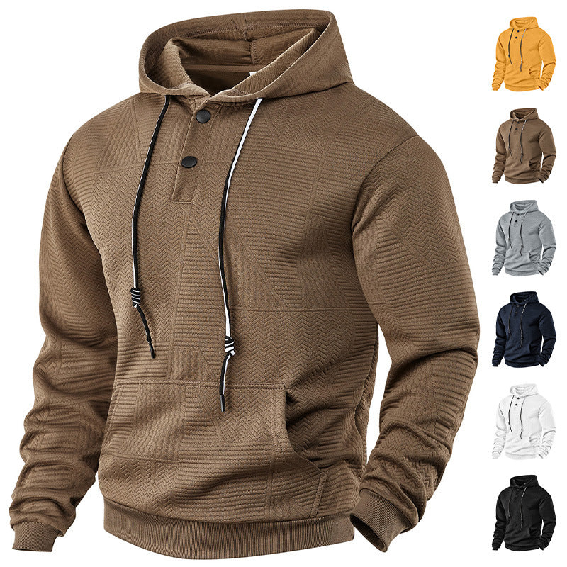 Herren nan geometrischer Struktur-Kapuzenpullover mit Henley-Blende und Kängurutasche EB