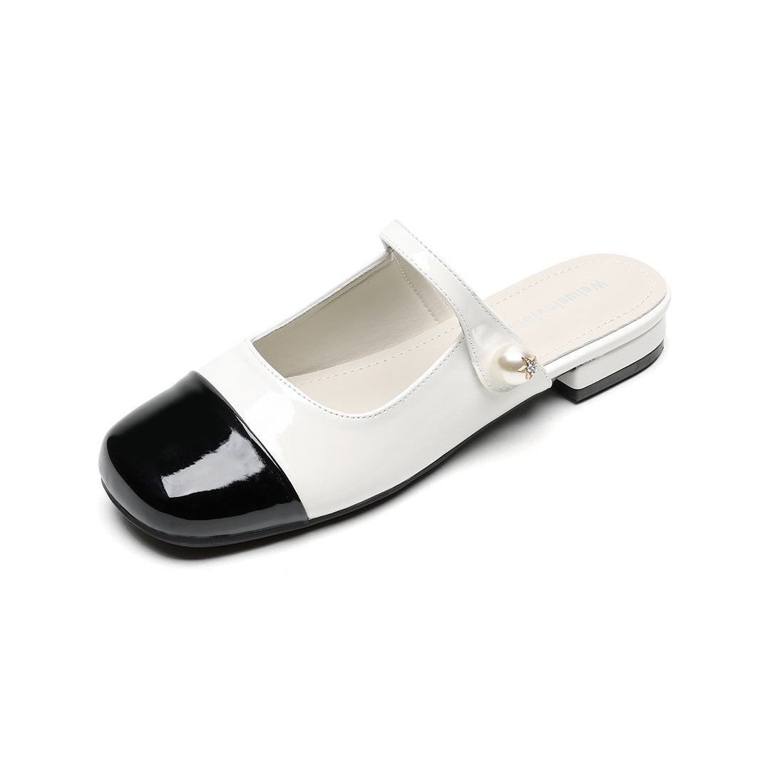 Damen elegante Mules mit modischem Riemen und ansprechendem Farbkontrast EB