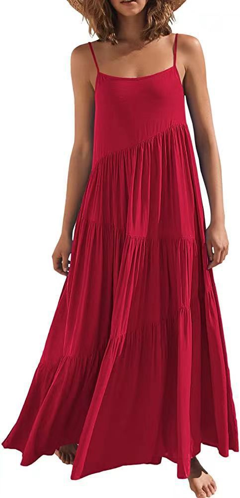 Damen luftiges Maxikleid mit Spaghetti-Trägern und stilvollem Layering EB