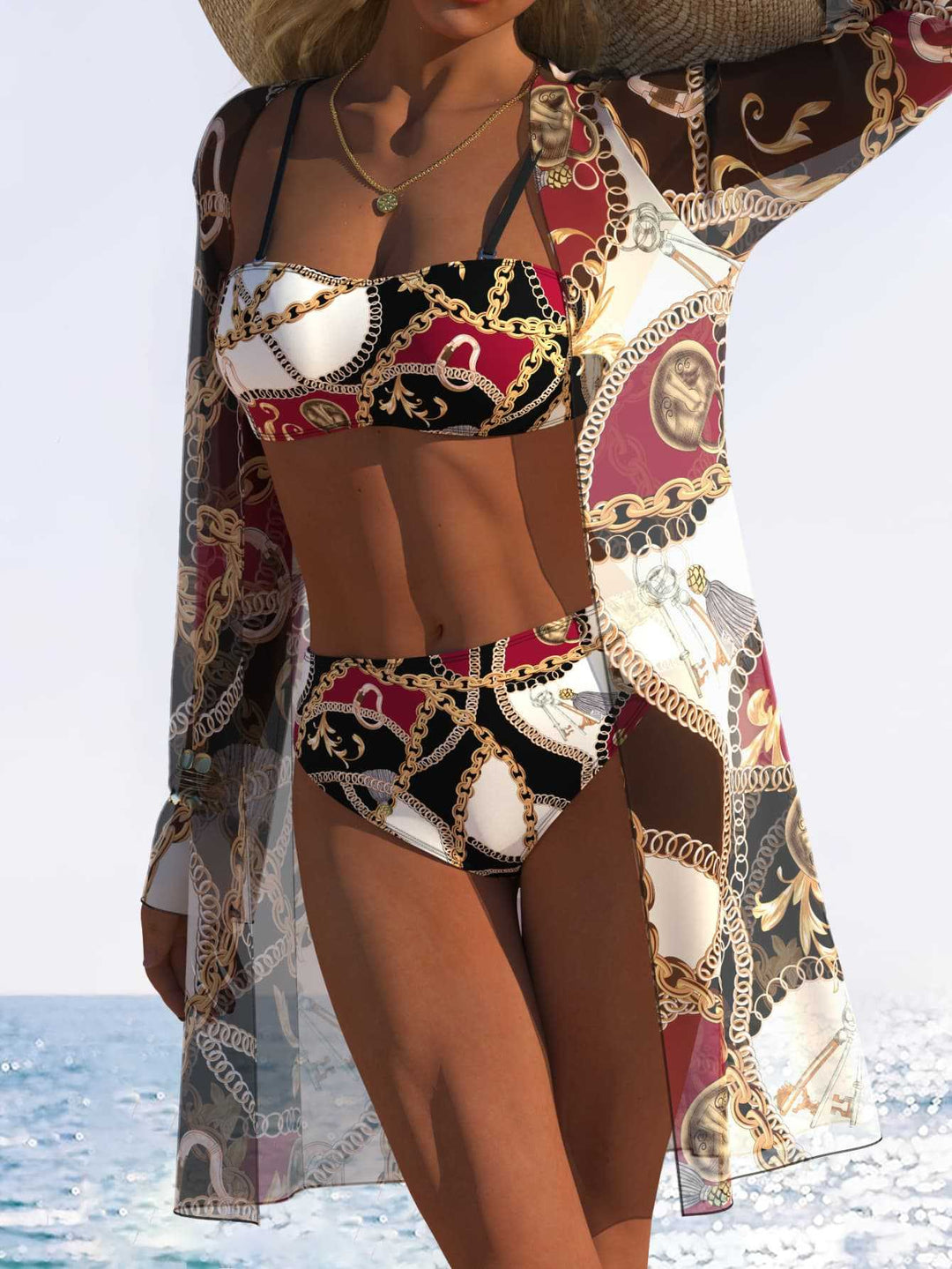 Damen Bikini-Set mit elegantem Bandeau-Oberteil und komfortablem Hochschnitt Höschen EB