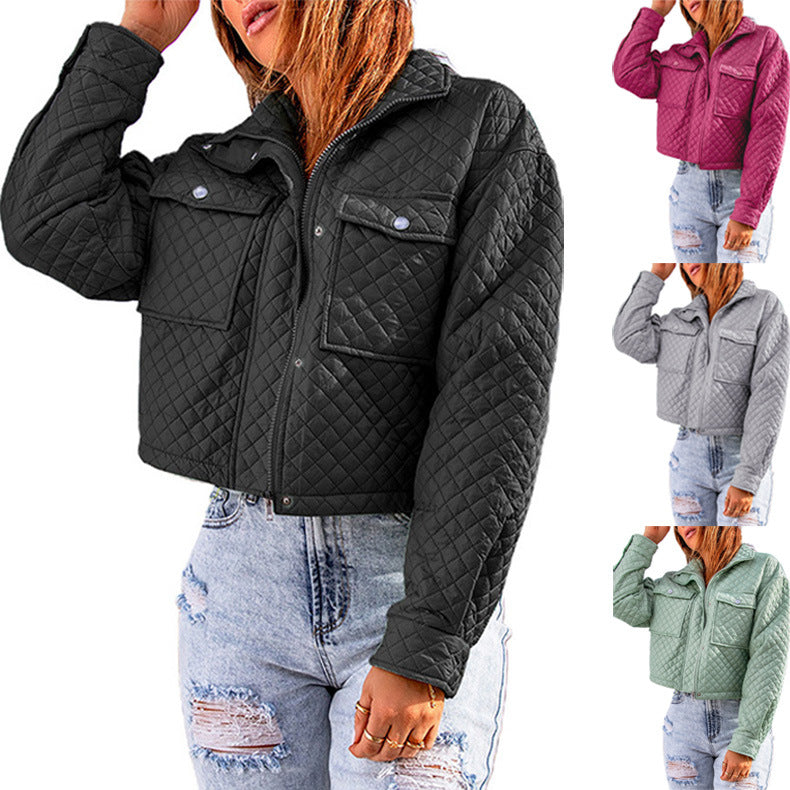 Damen gesteppte Kurzjacke mit modischen Taschen EB