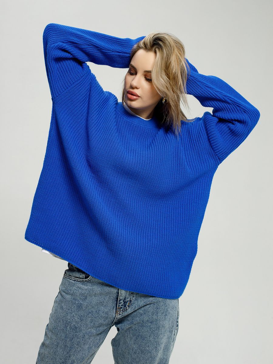 Damen lässiger Oversized Pullover mit strukturiertem Strickmuster EB