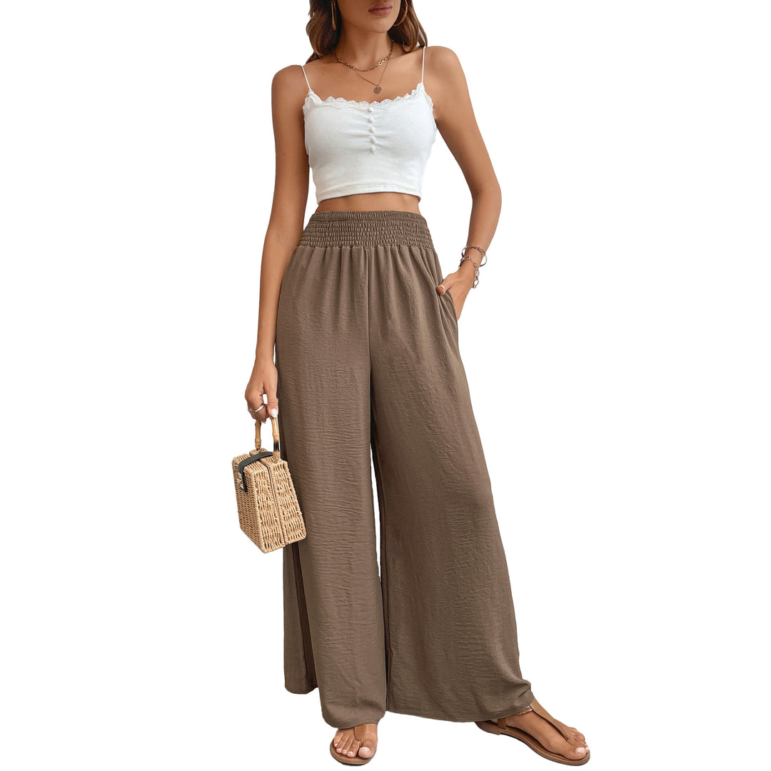 Damen Palazzo-Hose mit hohem, elastischem Rüschenbund und Eingrifftaschen EB