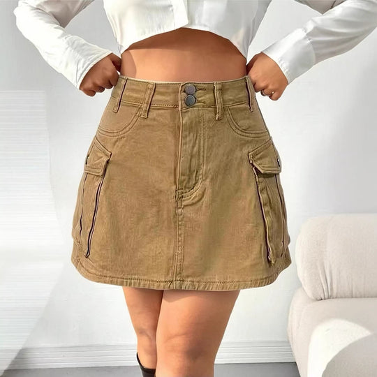 Damen Denim-Minirock mit aufgesetzten Taschen und modernen Details EB