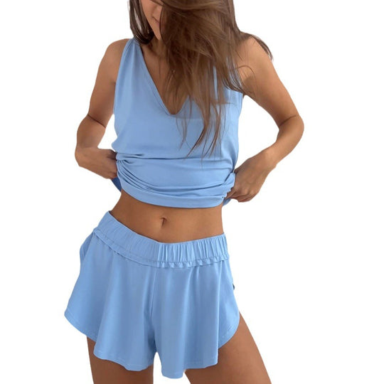Damen Pyjama Set mit V-Ausschnitt und optionalem Bund EB