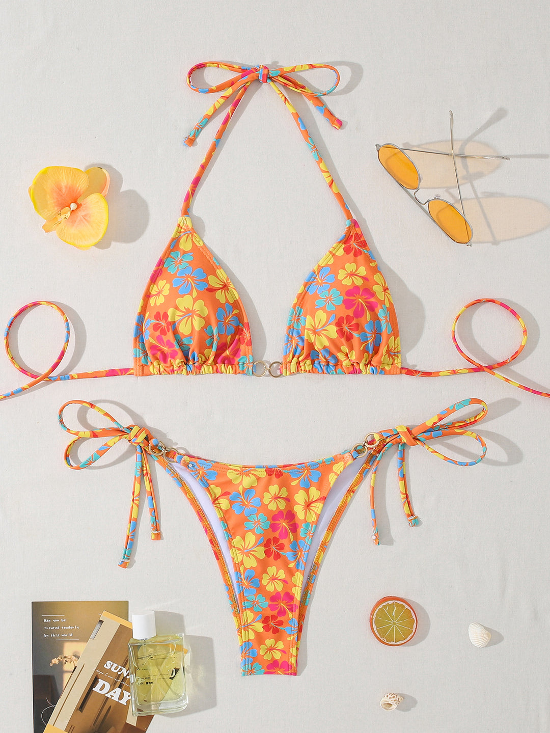 Damen Triangel-Bikini mit modischem Bindeband und strapazierfähigem Stoff EB