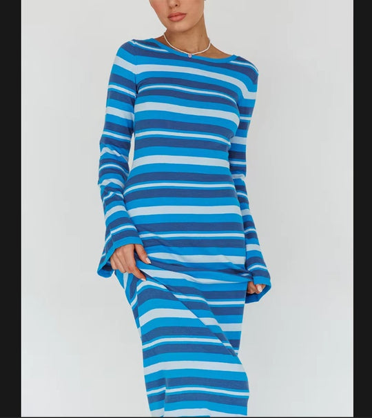 Damen Langarm-Kleid im modischen Streifenlook EB