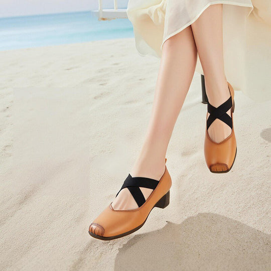 Damen Elegante Mid-Heel Schuhe mit elastischem Kreuzriemen EB