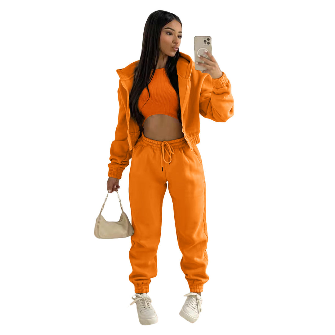 Damen stylischer Sportanzug mit lässiger Kapuzenjacke und elastischen Bundelementen EB