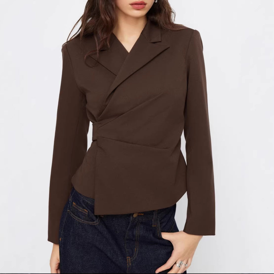 Damen Taillierter Wickel-Blazer mit drapierter Peplum-Silhouette EB