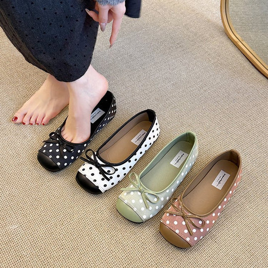 Damen Ballerinas mit verspieltem Punktedesign und zierlichem Schleifenakzent EB