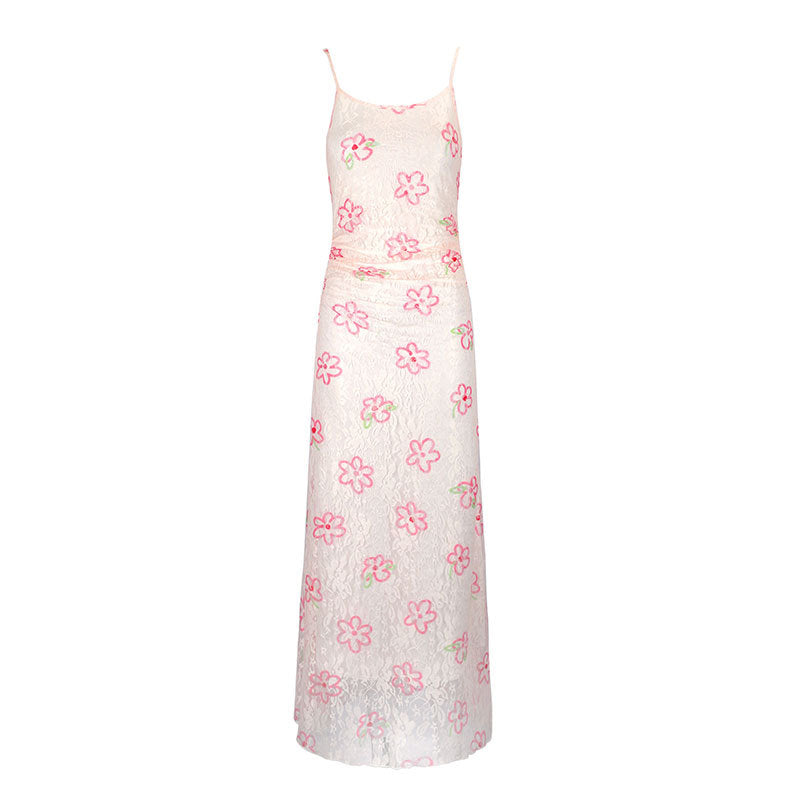 Damen Maxikleid mit floralem Spitzenmuster und verstellbaren Trägern EB