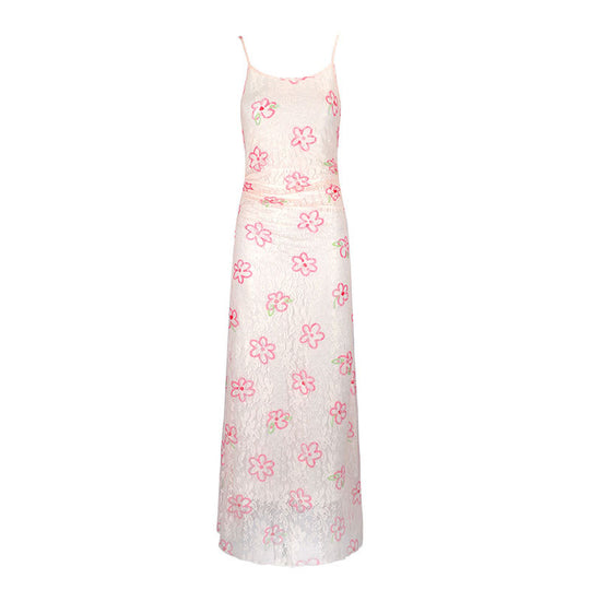 Damen Maxikleid mit floralem Spitzenmuster und verstellbaren Trägern EB