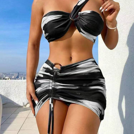 Damen Cropped Bikini-Set mit verspieltem Rüschendesign und elegantem Bindeträgersystem EB