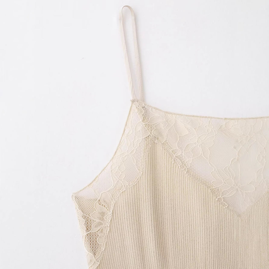 Damen Spitzen-Camisole mit feiner Rippstruktur und verstellbaren Spaghettiträgern EB