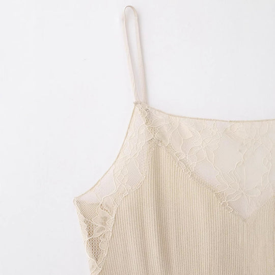 Damen Spitzen-Camisole mit feiner Rippstruktur und verstellbaren Spaghettiträgern EB