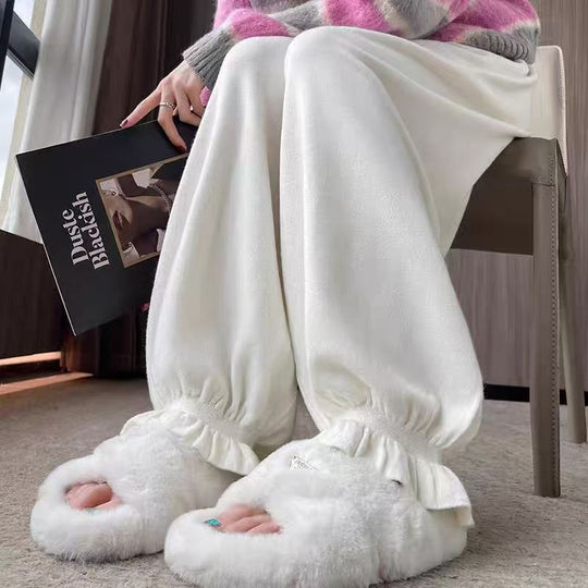 Damen bequeme Palazzohose aus glänzendem Material EB