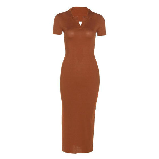 Damen Elegantes Maxikleid mit schmaler Silhouette und modischem Kragen EB